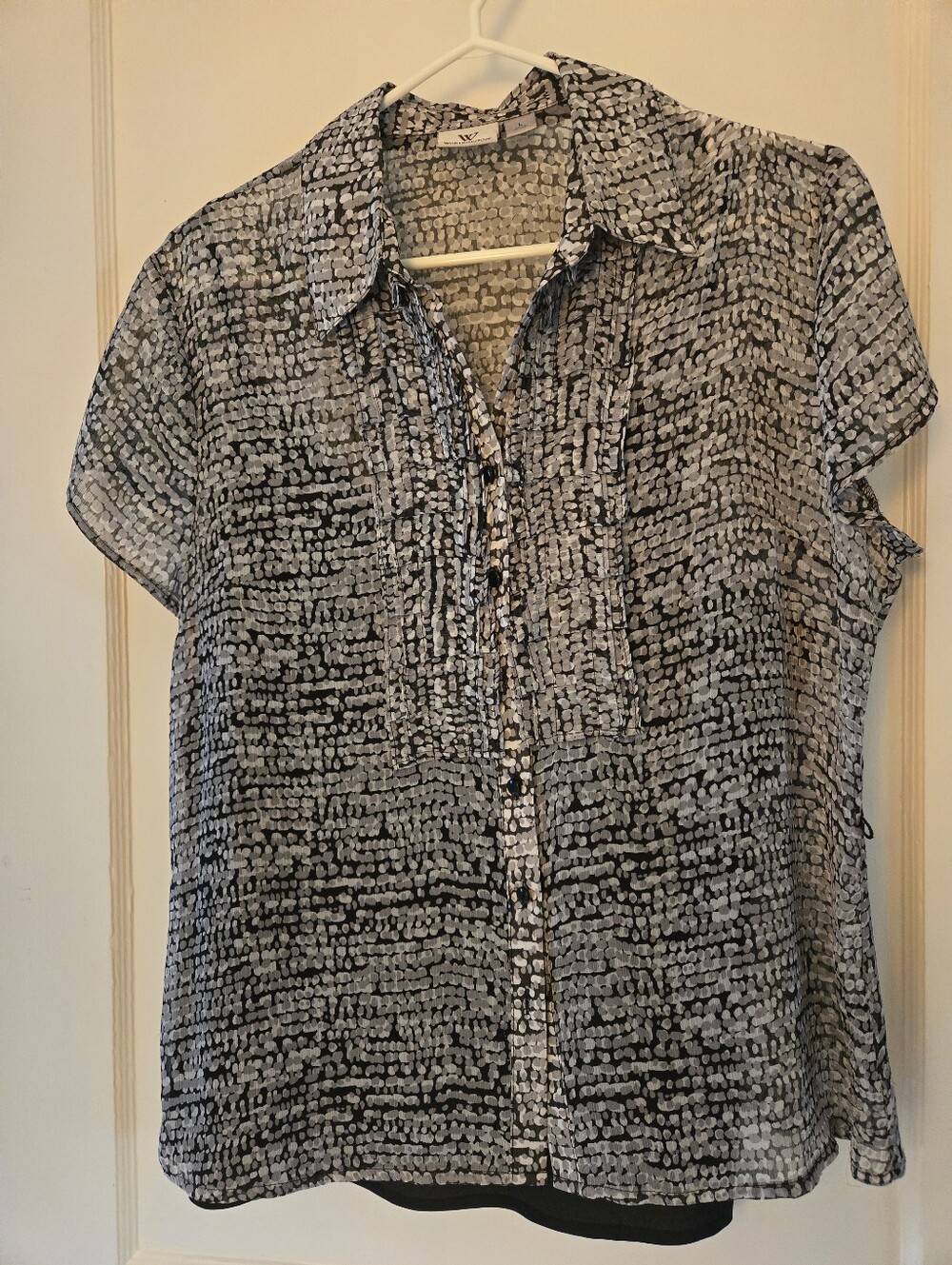 Worthington Black, White & Grey Dot-Print Short Sleeve Blouse with Black Cami